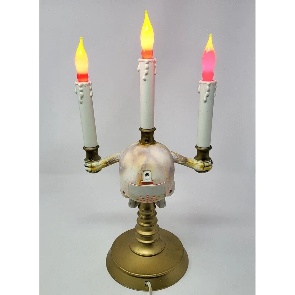 Vintage 1994 Trendmasters Halloween Skull Candelabra Flickering Lights 15.5